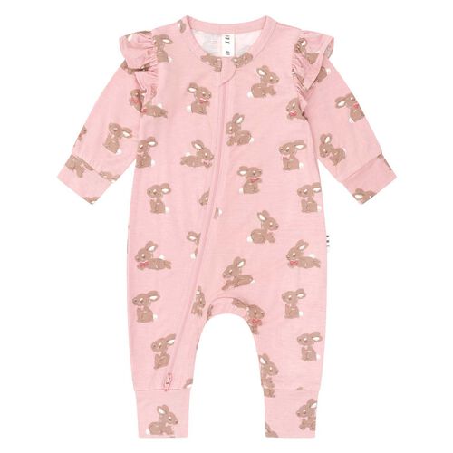 Huxbaby Dusty Pink Bunny Zip Romper